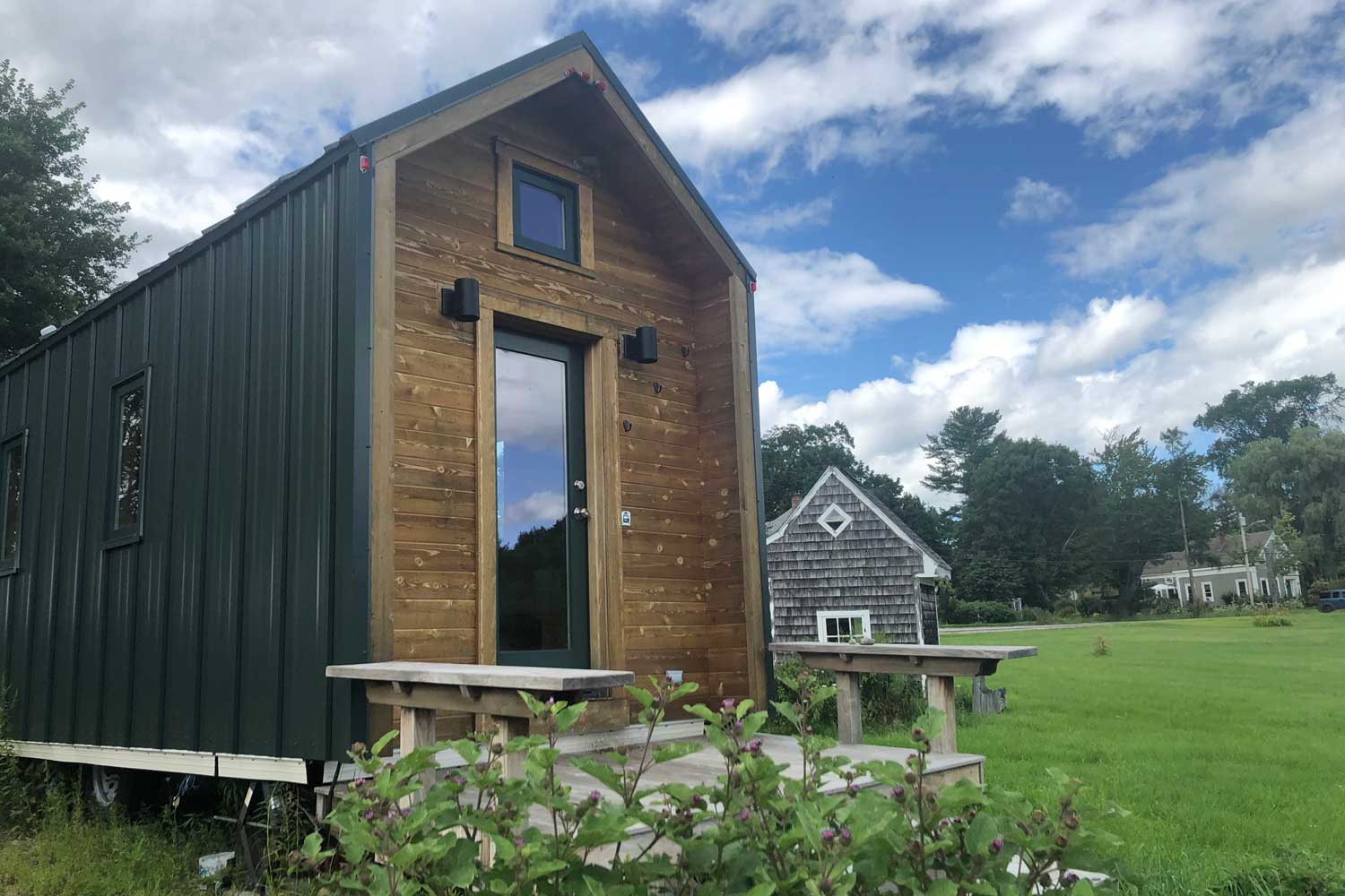 Front door of the Contemporary Cottage custom tiny home