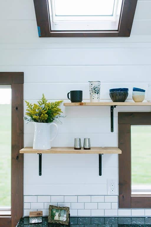 Shelving detail in The Emerald custom tiny house