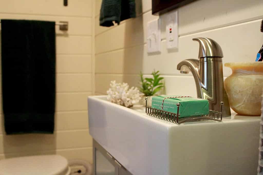 The Kalani custom tiny home's bathroom sink
