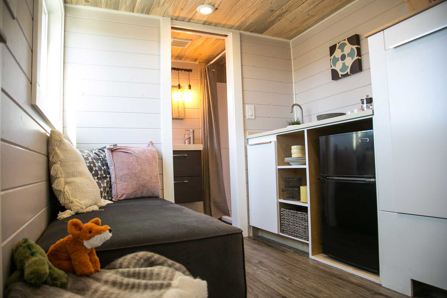 Living room in the Kentucky Donut Shop custom commercial tiny home