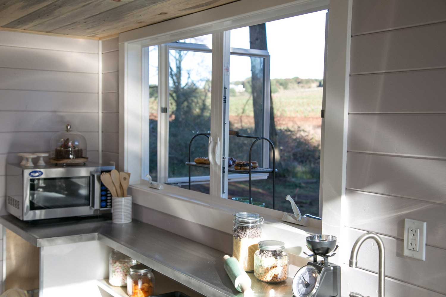 Order windows on the inside of the Kentucky Donut Shop custom commercial tiny home