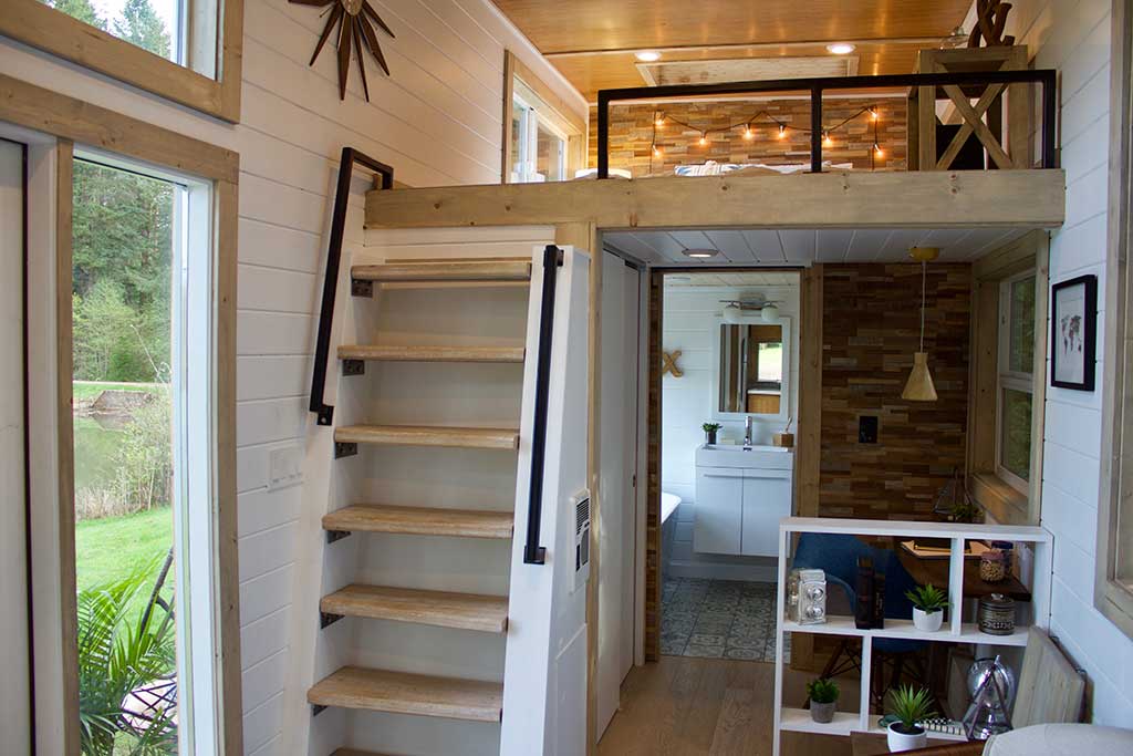 Stairs leading to a loft in the Live / Work Tiny Home