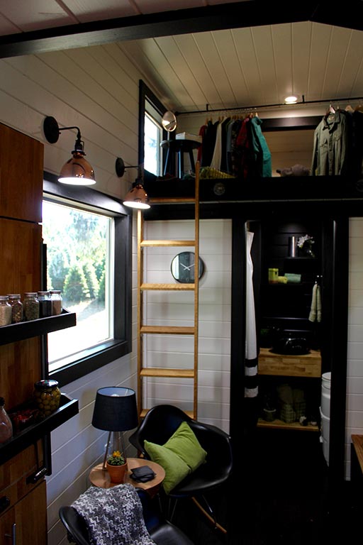 Ladder to loft in the Modern Tiny Home in Colorado