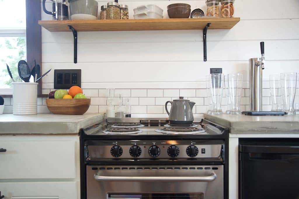 Detail of the kitchen in the NW Natural custom tiny house