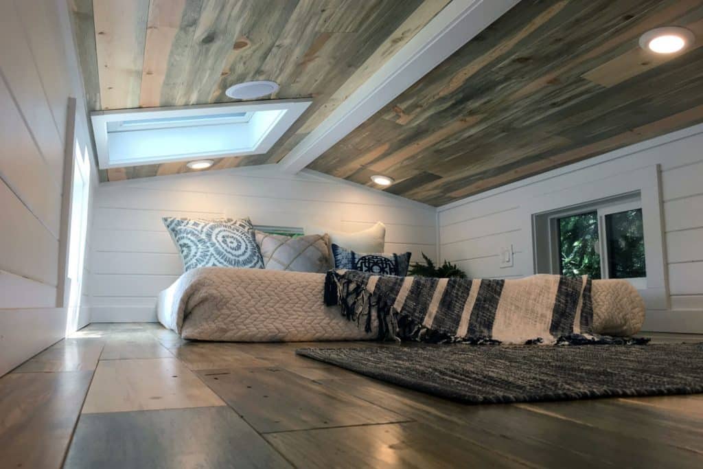 Spacious sleeping loft in the Rocky Mountain Home custom tiny house