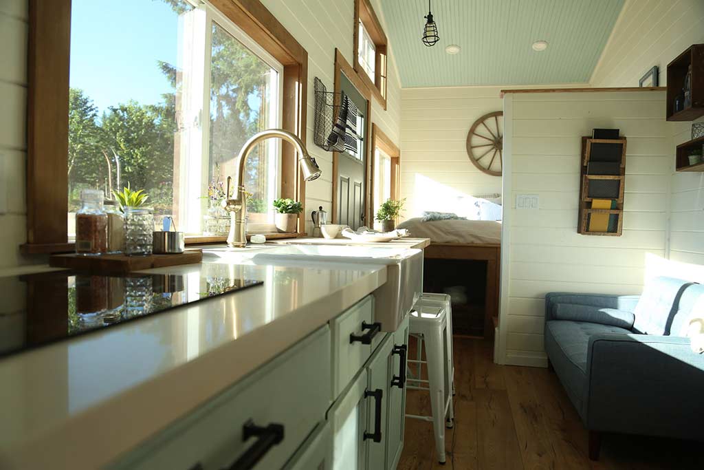 The Rustic Farmhouse custom tiny home's kitchen