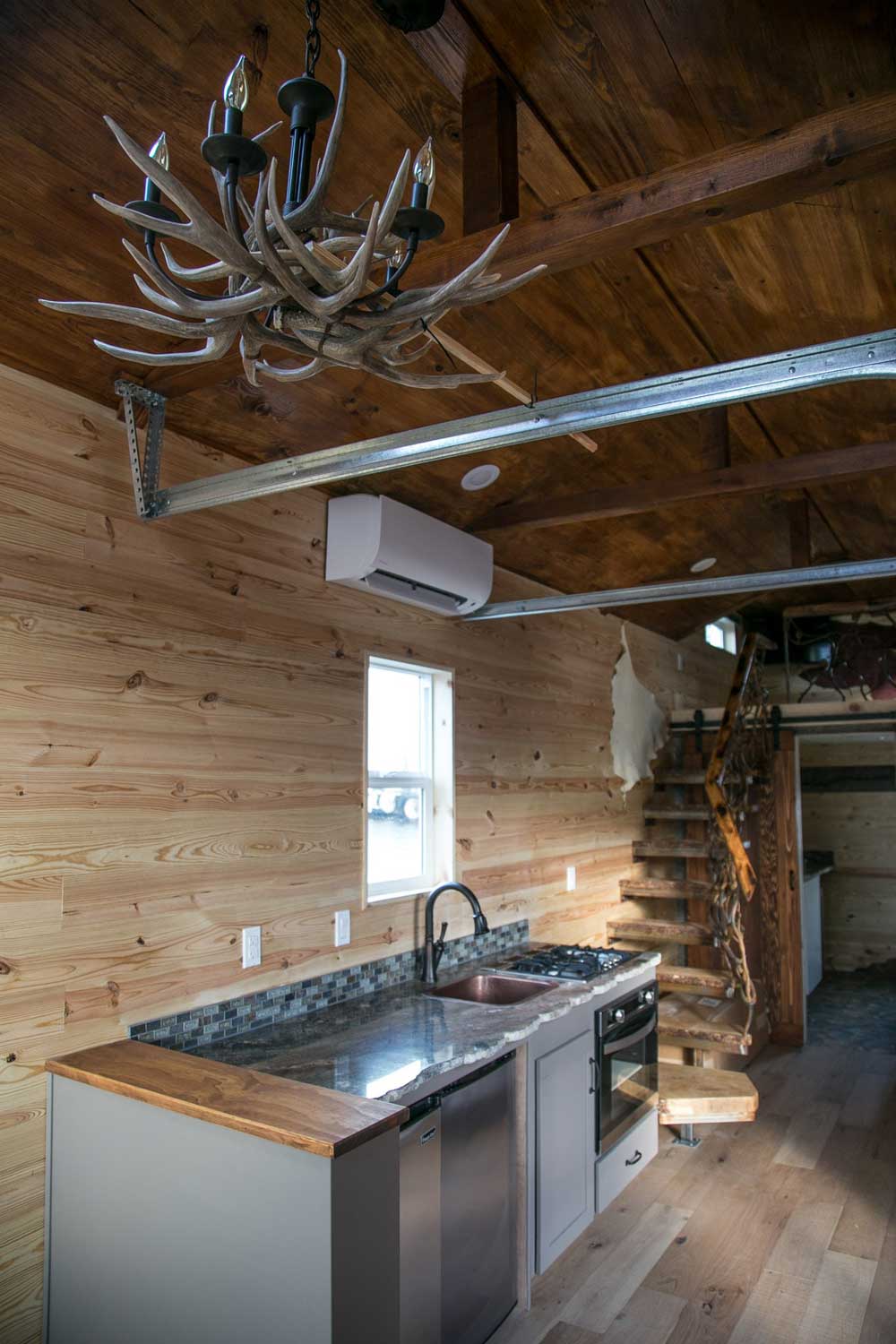 Kitchen in the Rustic Mountaineer custom tiny house