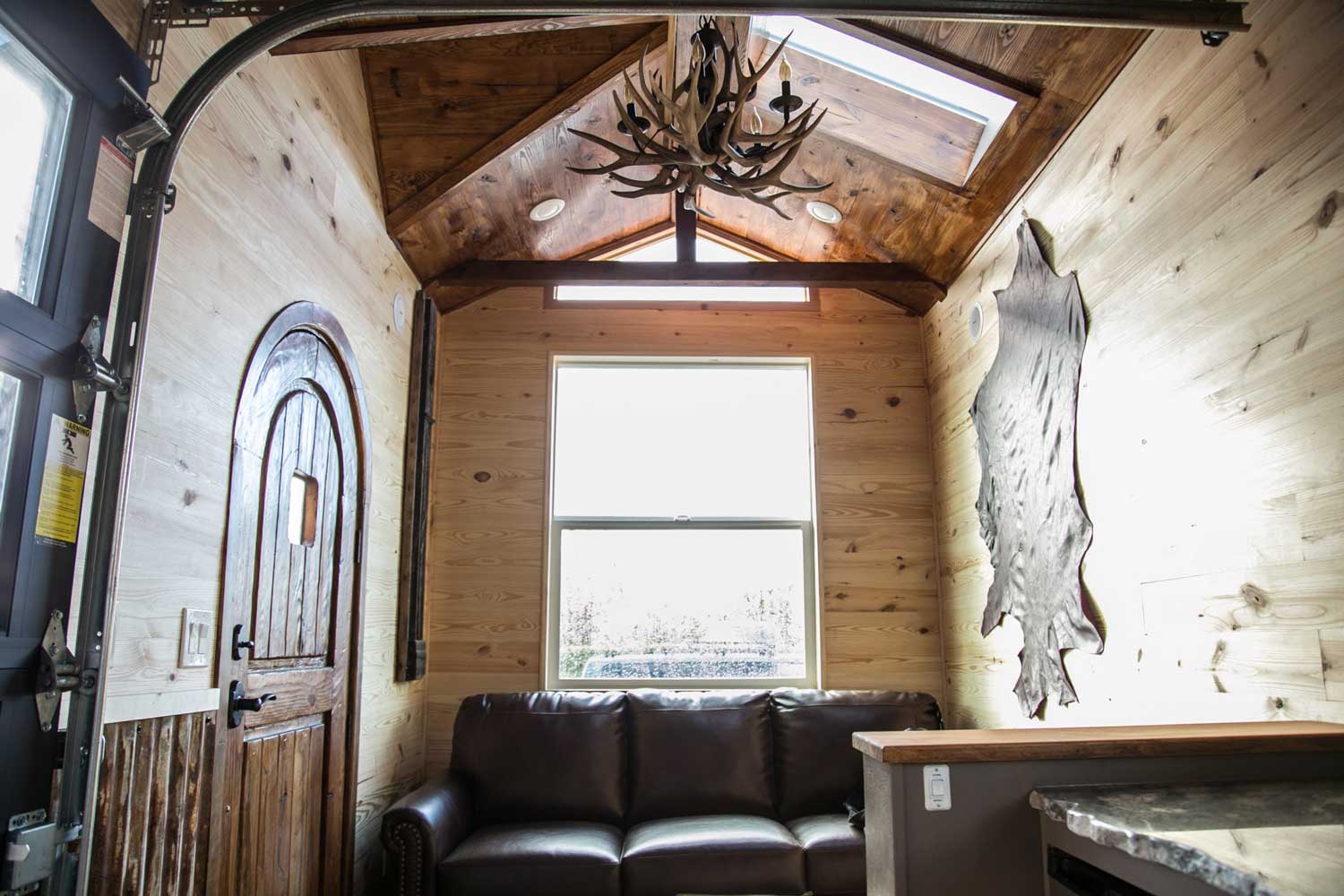 Living room in the Rustic Mountaineer custom tiny house