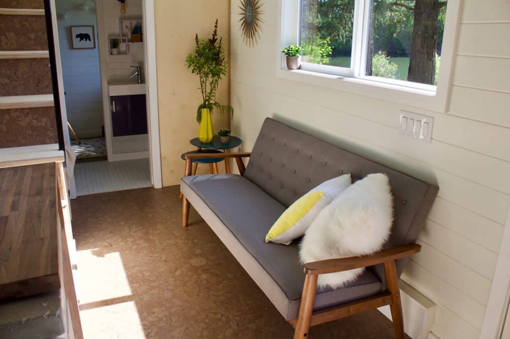 Living room in the Scandinavian Simplicity custom tiny home
