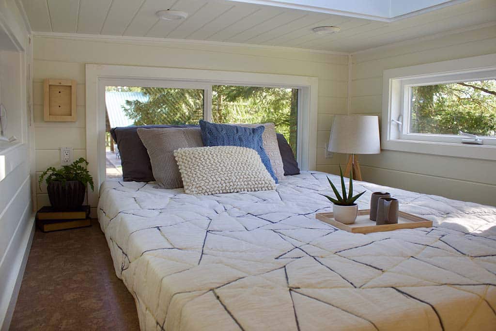 Loft bedroom in the Scandinavian Simplicity custom tiny home