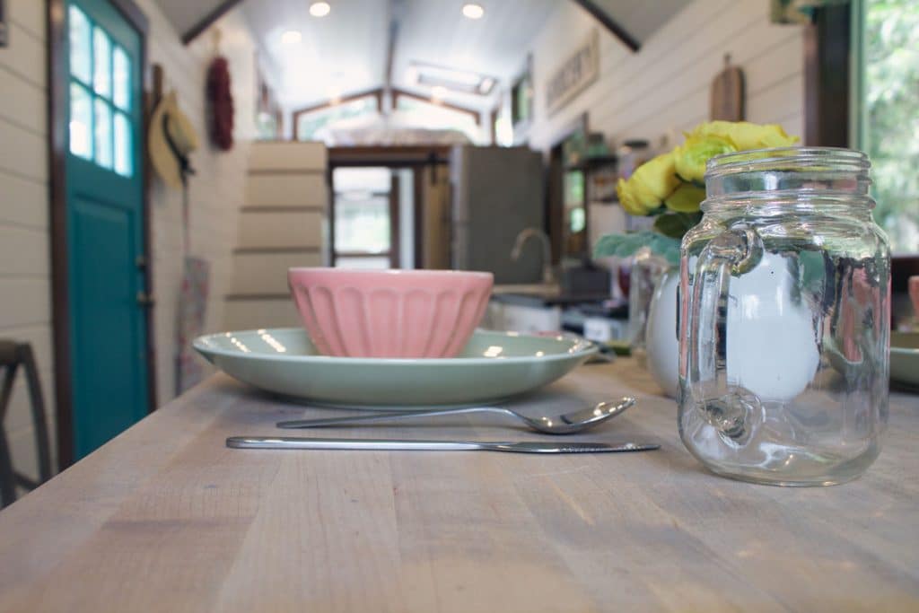 Detail of dining area in the Southern Charm custom tiny house