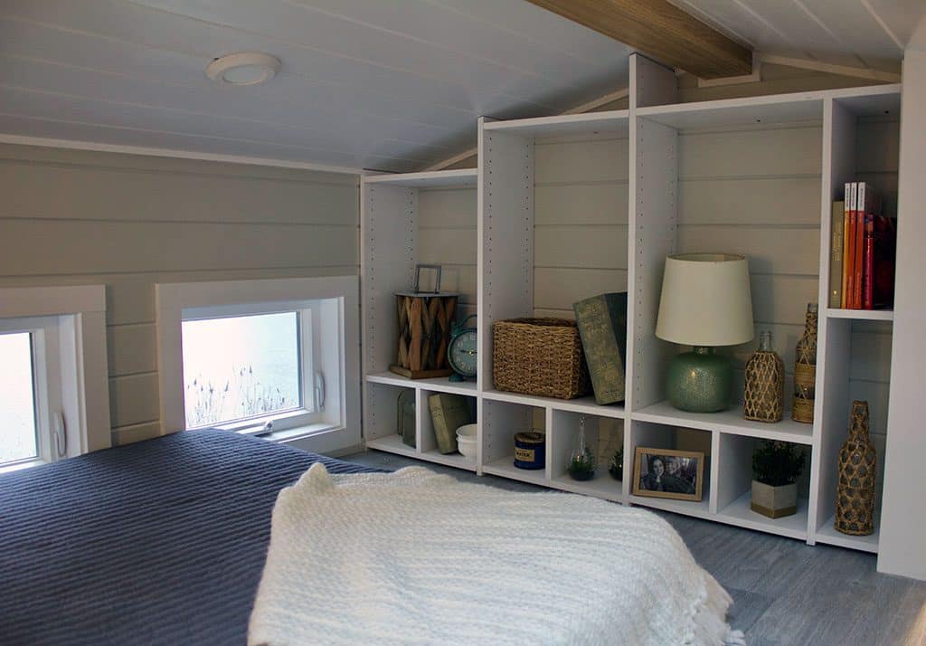 Spacious loft bedroom in the Tiny Beach House custom tiny house