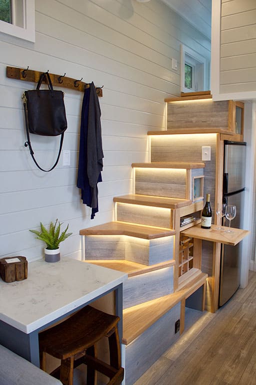 Light up stairs in the Tiny Beach House custom tiny house