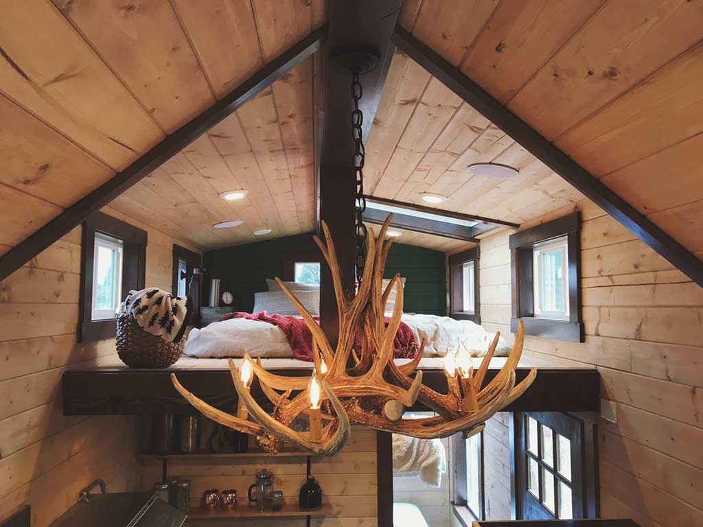 Antler decoration in the Tiny Rustic Cabin custom tiny home