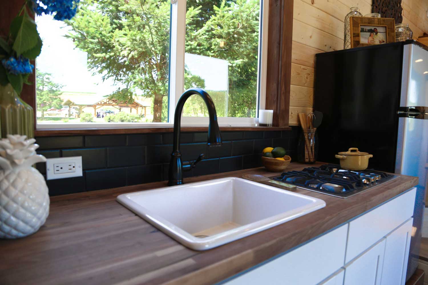 Kitchen sink of the Tropical Getaway custom tiny house