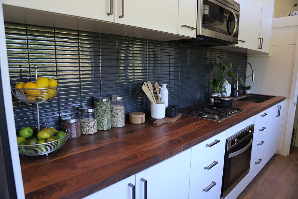 Kitchen details in the The Ultra Modern custom tiny home