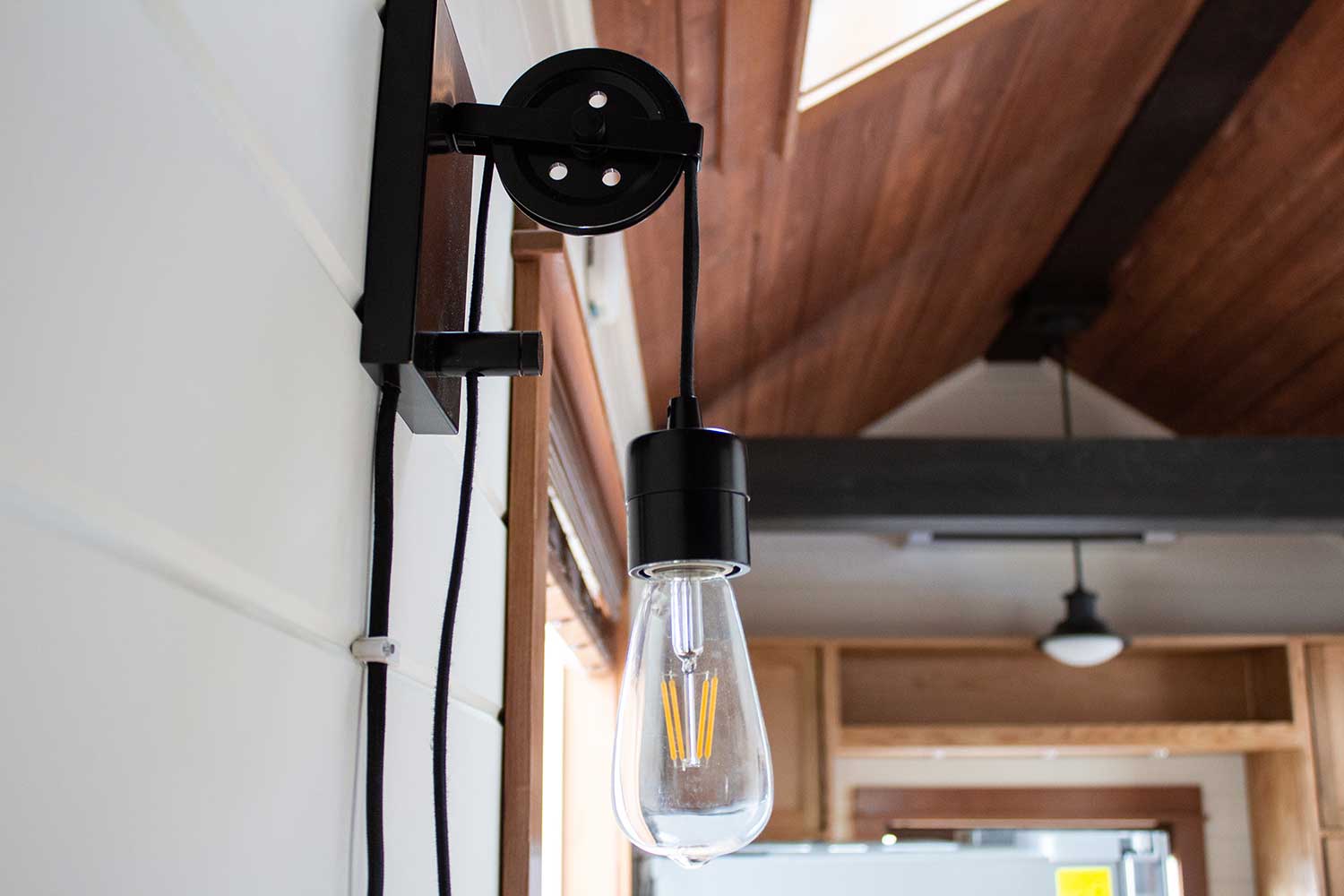 Detail of light in the Pioneer custom tiny home