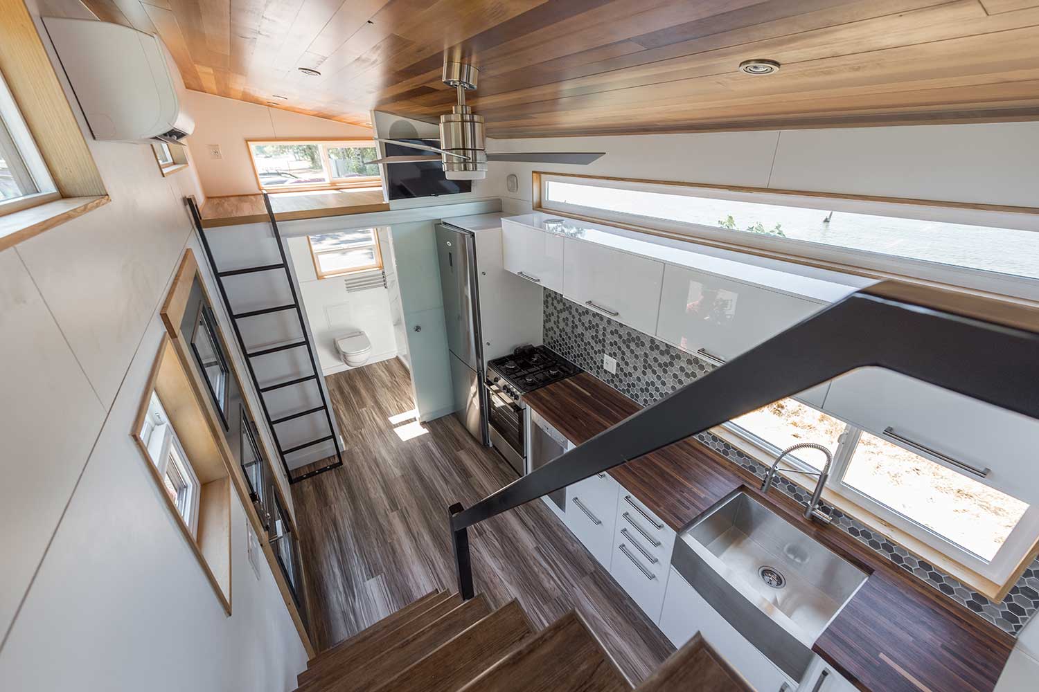 Interior of the Catalina tiny home, designed and built by Tiny Heirloom, Portland Oregon based tiny house builders