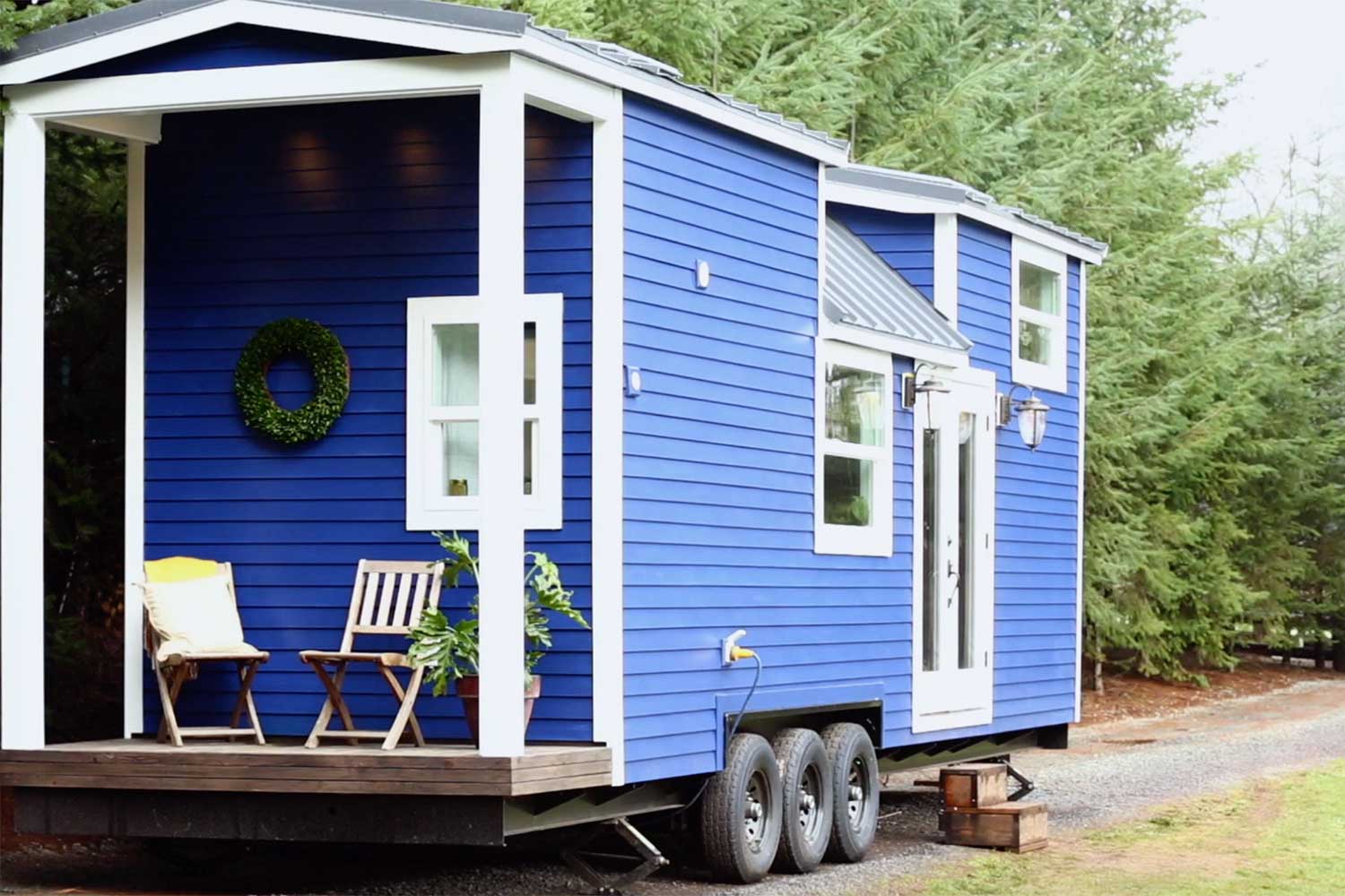 Back porch on the Maribelle Blue custom tiny home