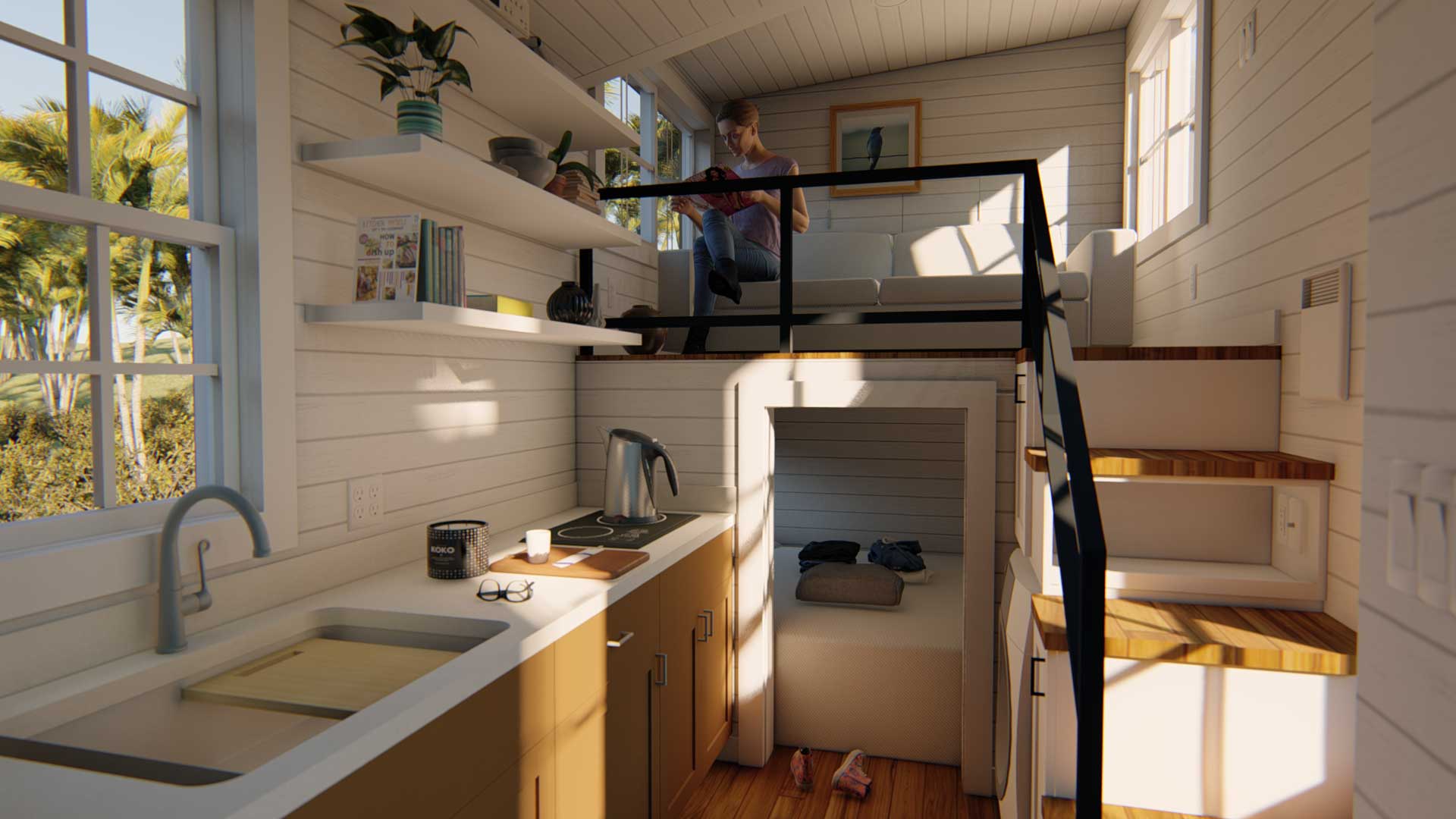 Interior of Keepsake tiny home, craftsman model