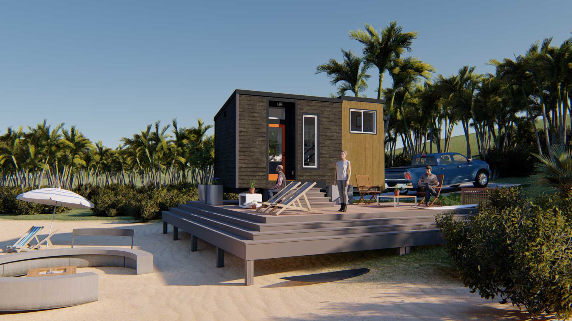 Outside 3D model of a modern Keepsake tiny house