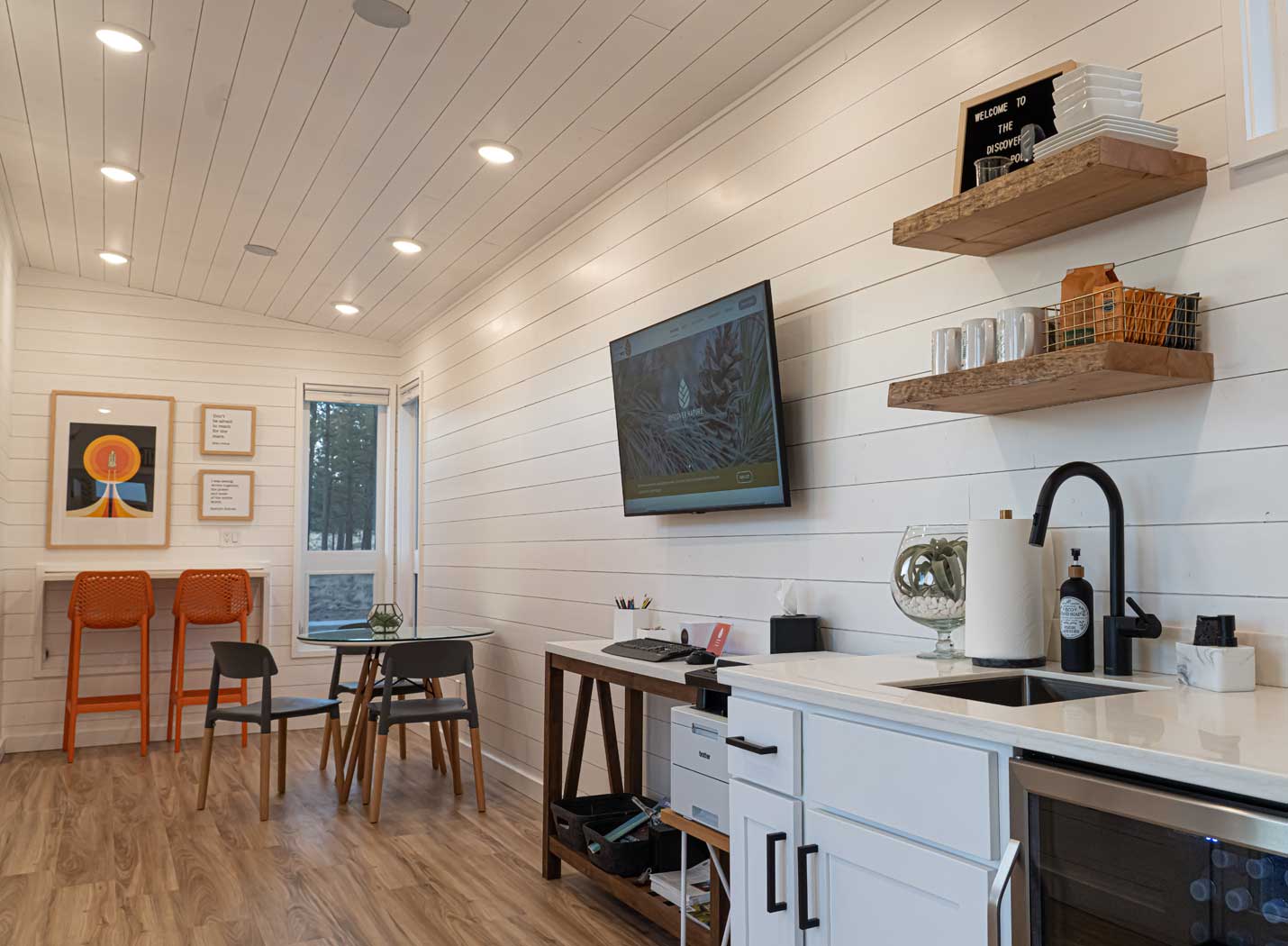 Interior of Discovery real estate office tiny home commercial application