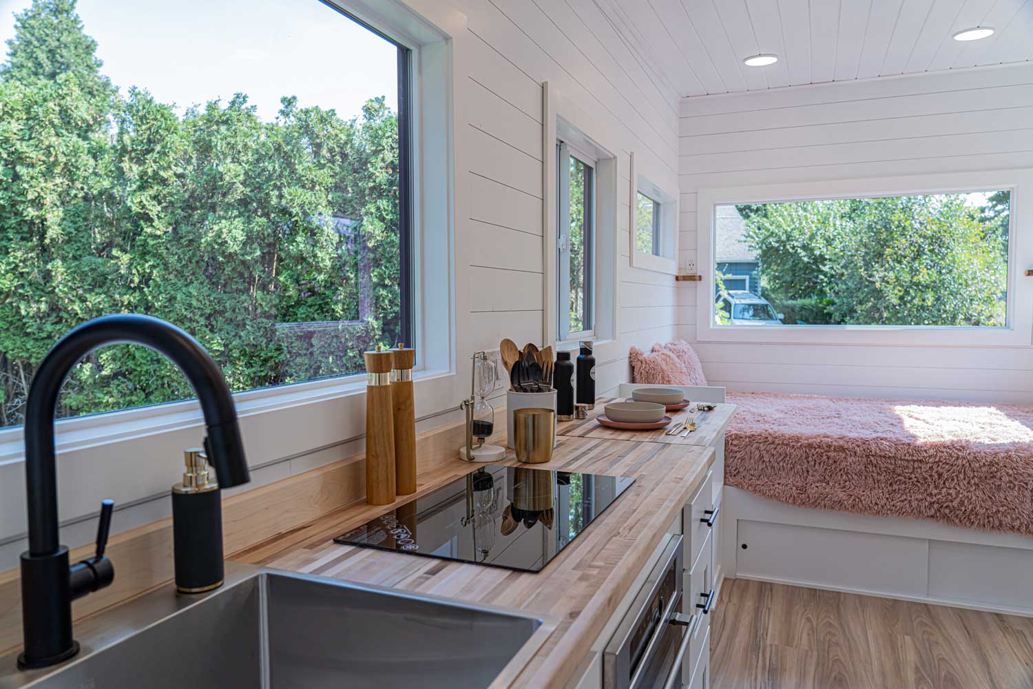Interior of the expanse tiny house for sale by Tiny Heirloom