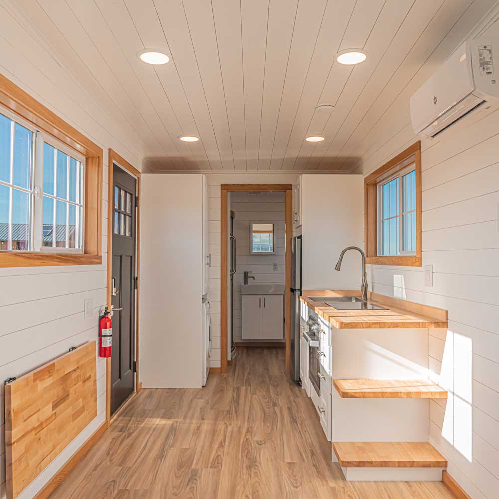 Bright airy interior of a Legacy Tiny Home in the Craftsman style