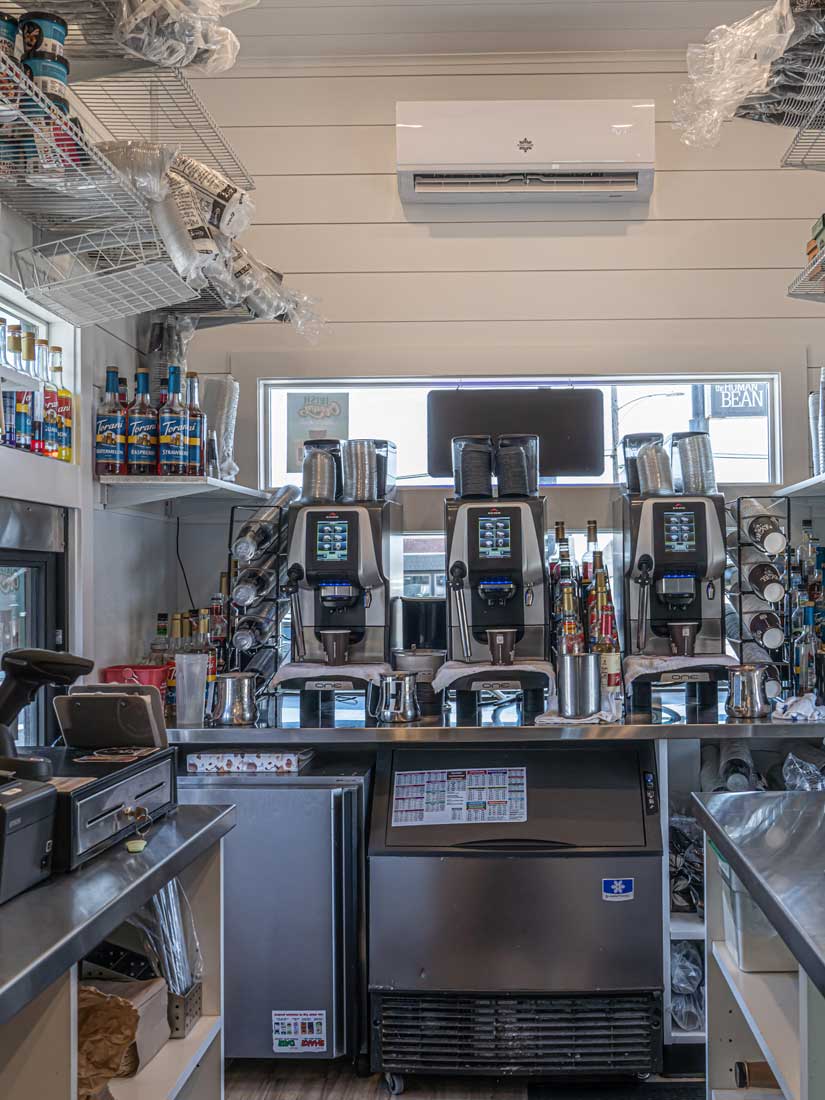 Interior of a tiny home used as a coffee stand business