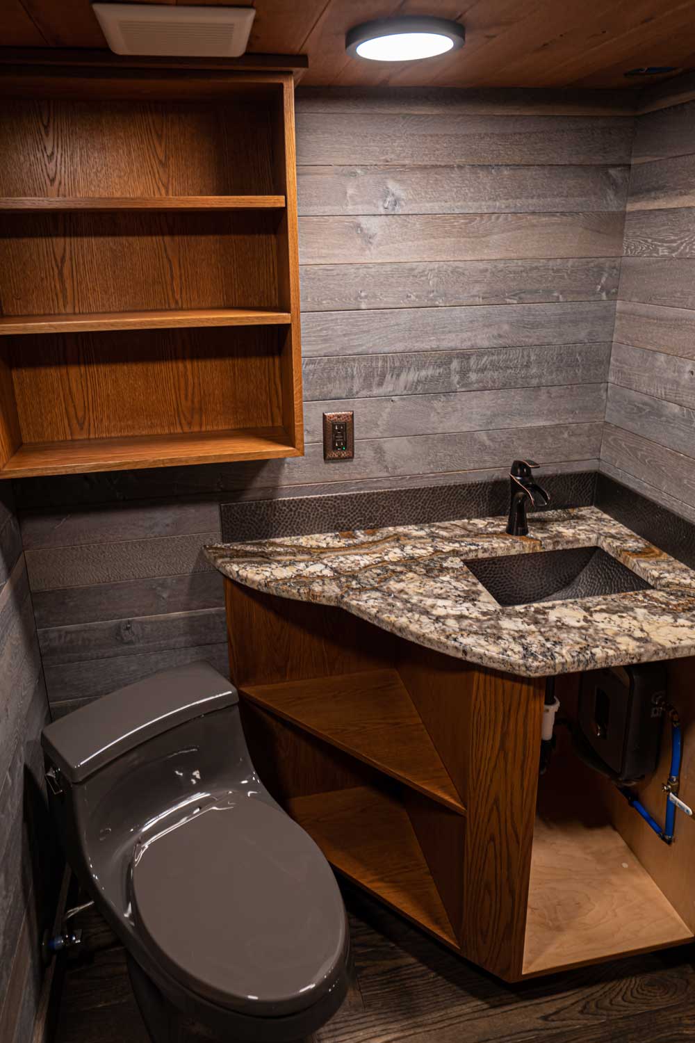 Bathroom of the Nirav custom tiny house